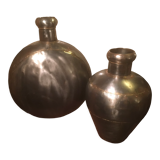 Pair of Radjasthan water bottles in polished metal
