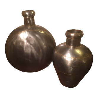 Pair of Radjasthan water bottles in polished metal