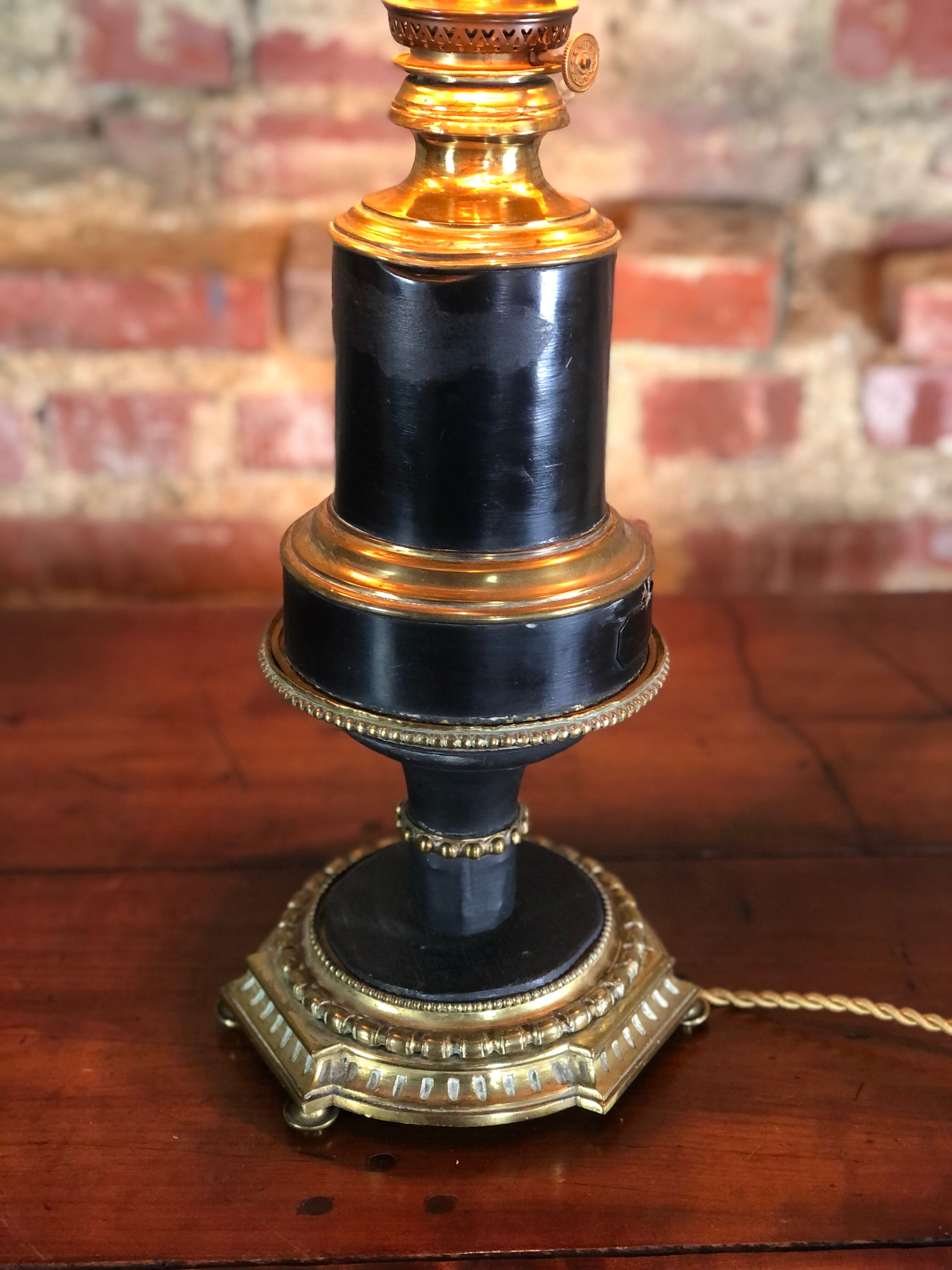 Lamp mounted on old kerosene lamp 1900 black and gold