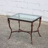 Table basse en fer et verre français - Table de cocktail - Table de salon - Années 80