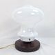 Glass lamp with wooden base, 70s Art Deco vintage space age