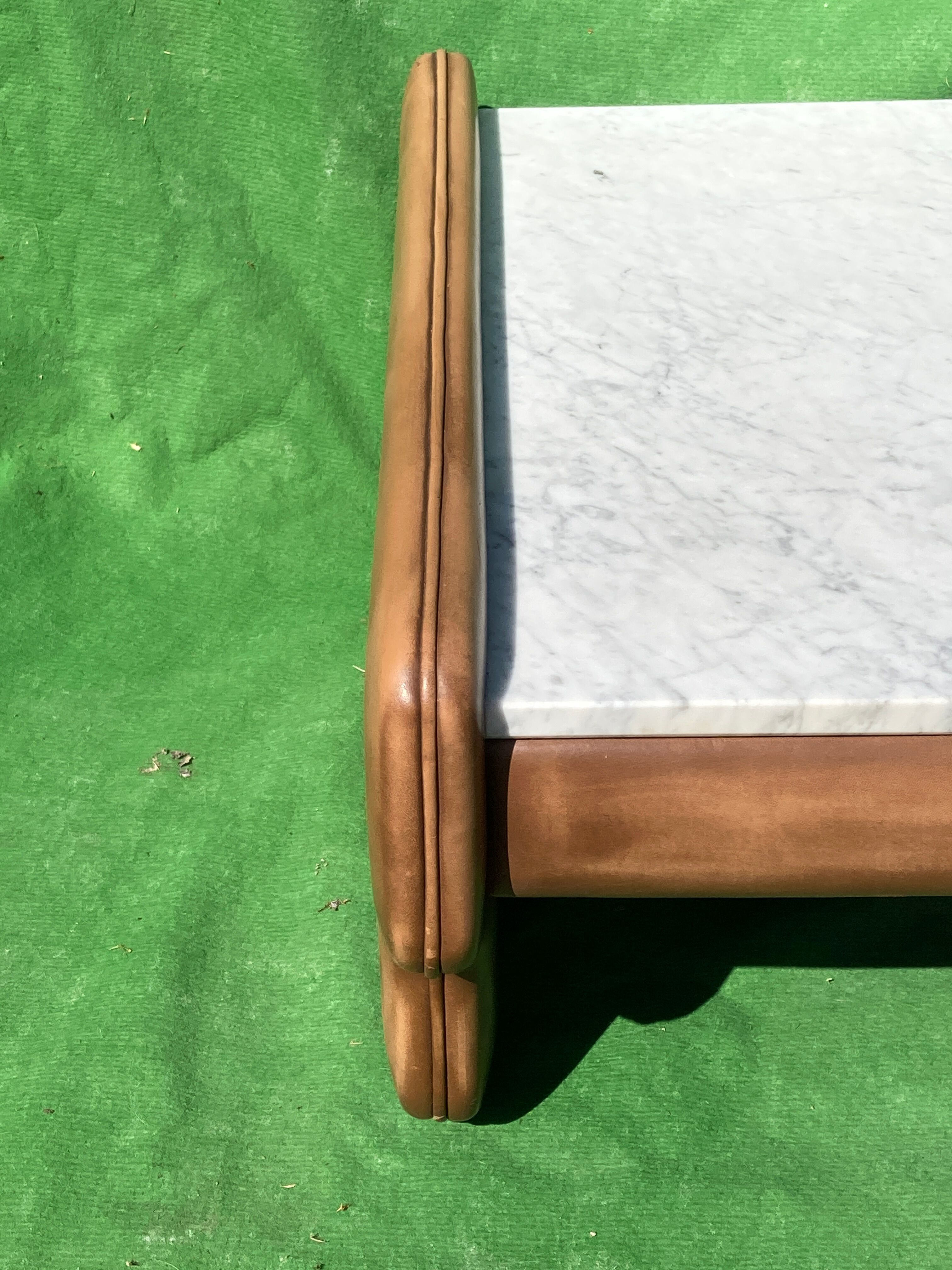 Leather and travertine coffee table, Switzerland 1970s