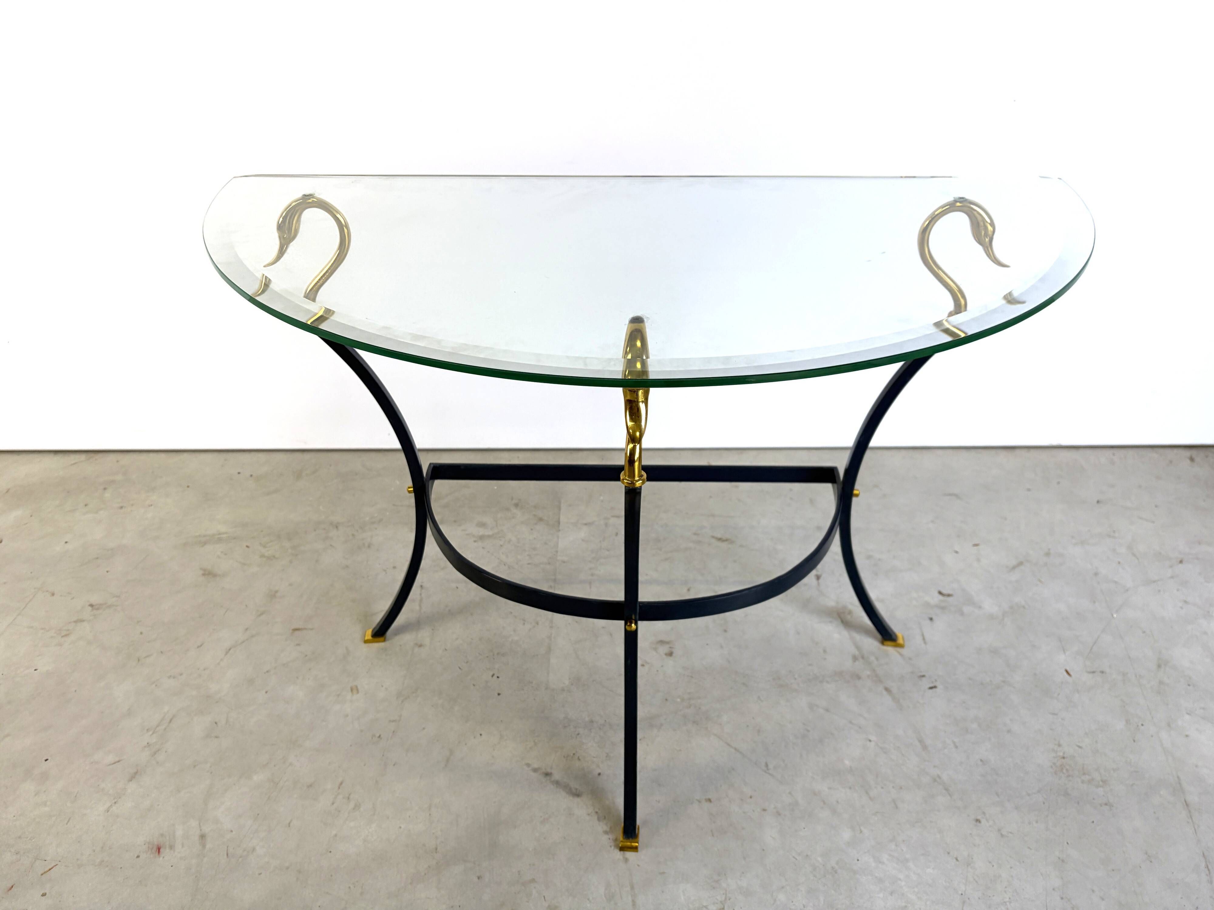 Hollywood regency brass swan console, 1980s