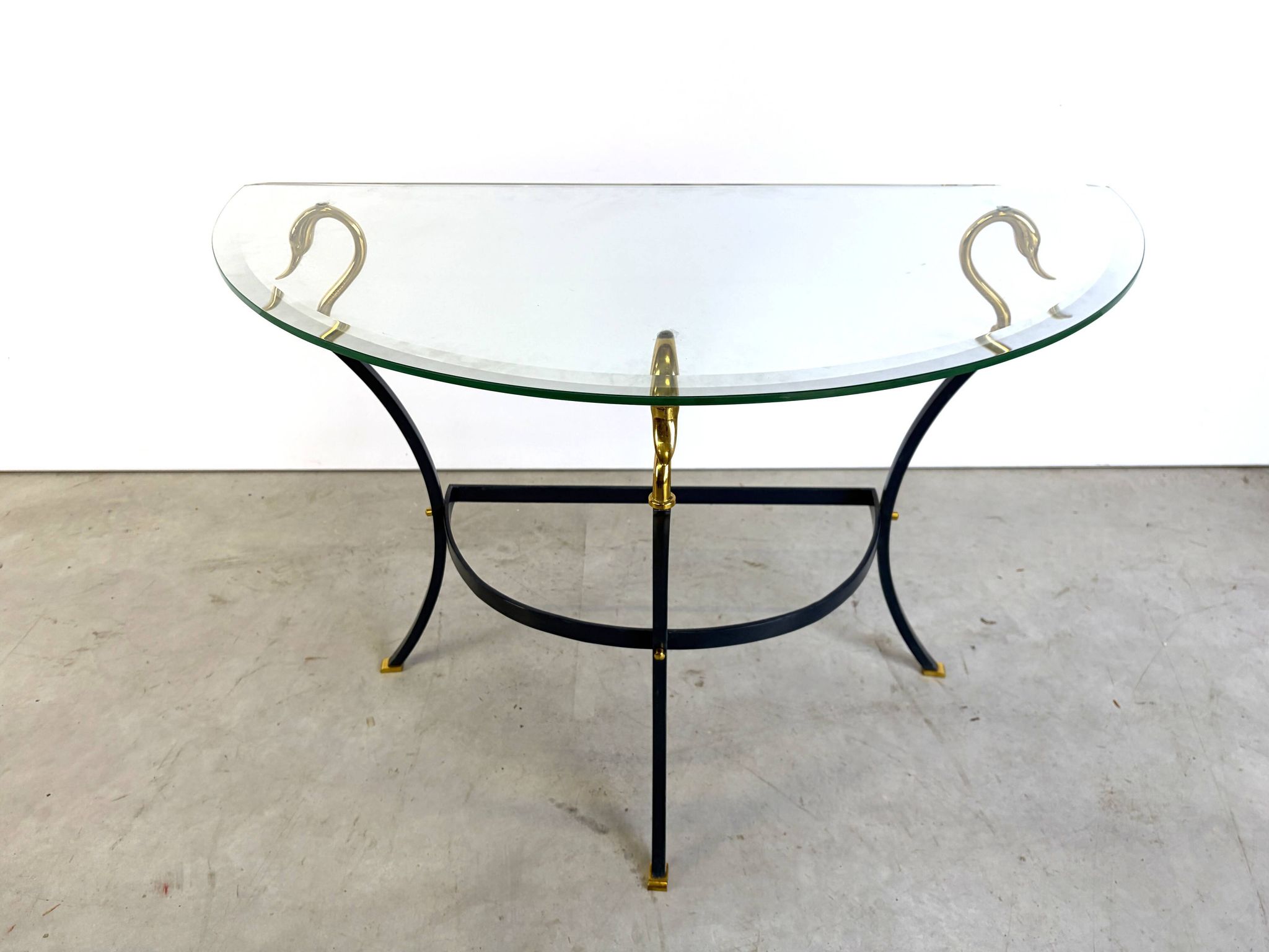 Hollywood regency brass swan console, 1980s