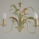 French Vintage Cream 3 Light Metal Chandelier Green and Peach Leaves
