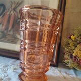 Art Deco style pink molded glass vase