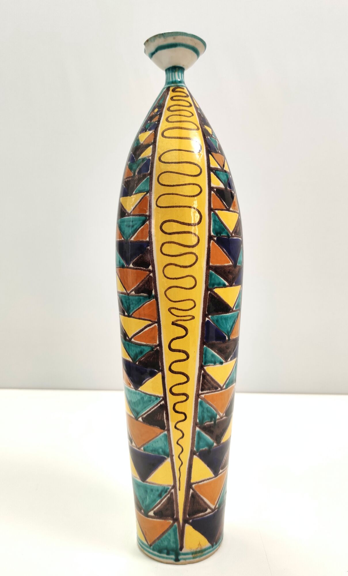 Vintage Multicolored Lacquered Ceramic Vase with Geometric Patterns, Italy