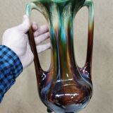 Pair of Vases + Art Nouveau Planter Slip / Faience BELGIUM