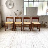 Set of 4 elm straw chairs from the 50s