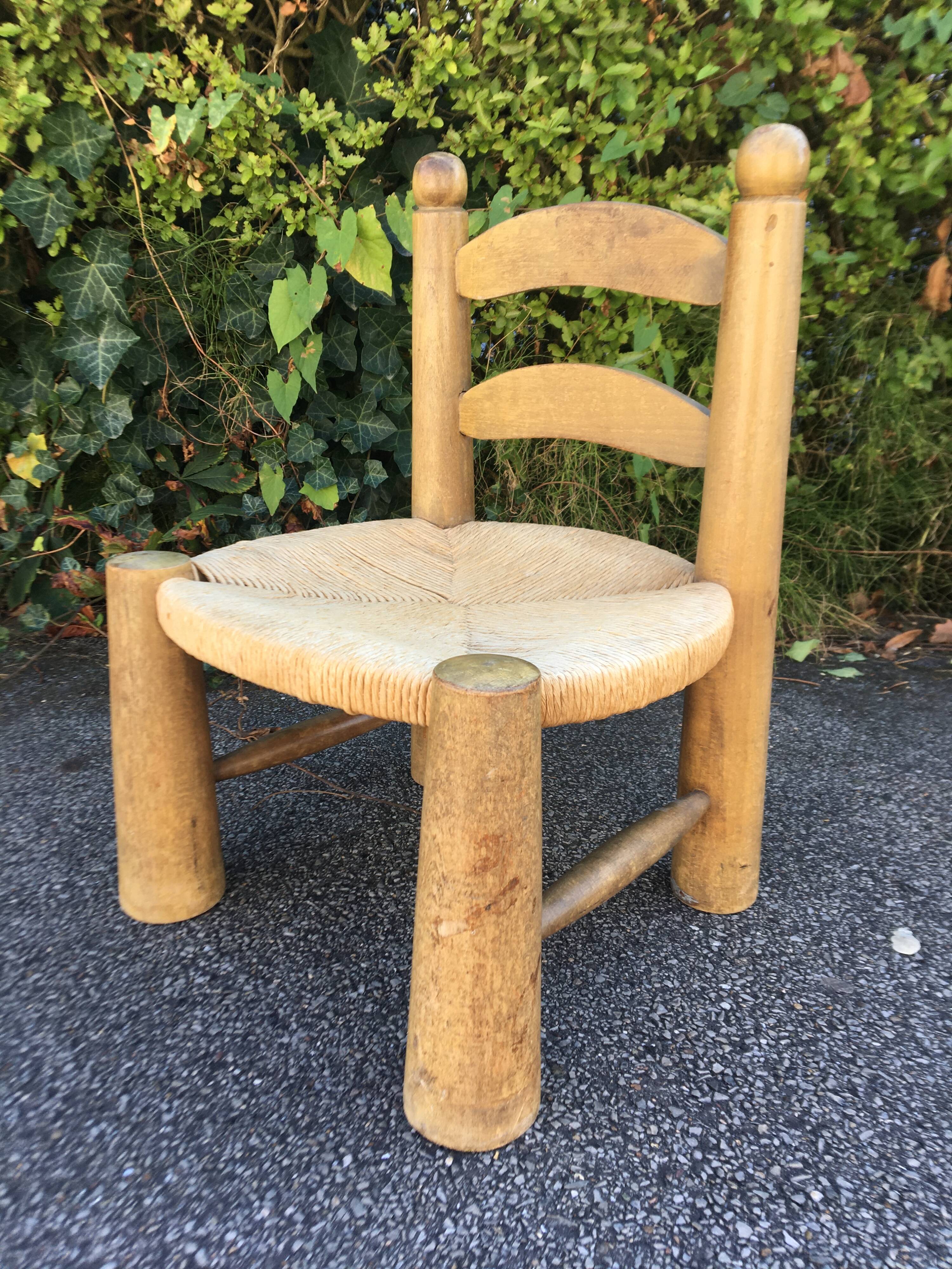 Low wooden chair and straw 50s