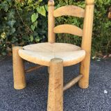 Low wooden chair and straw 50s