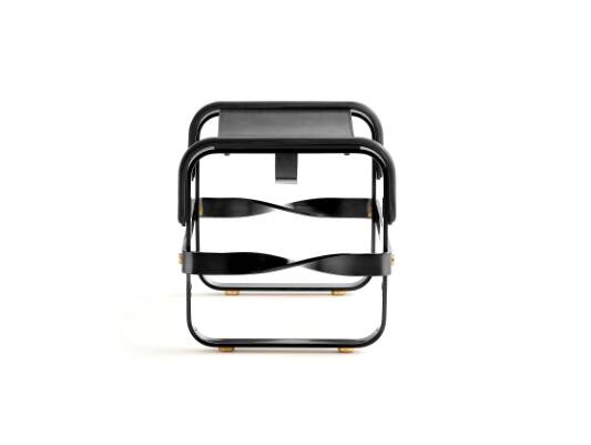 Black smoked steel and black leather footrest, contemporary style.