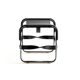 Black smoked steel and black leather footrest, contemporary style.