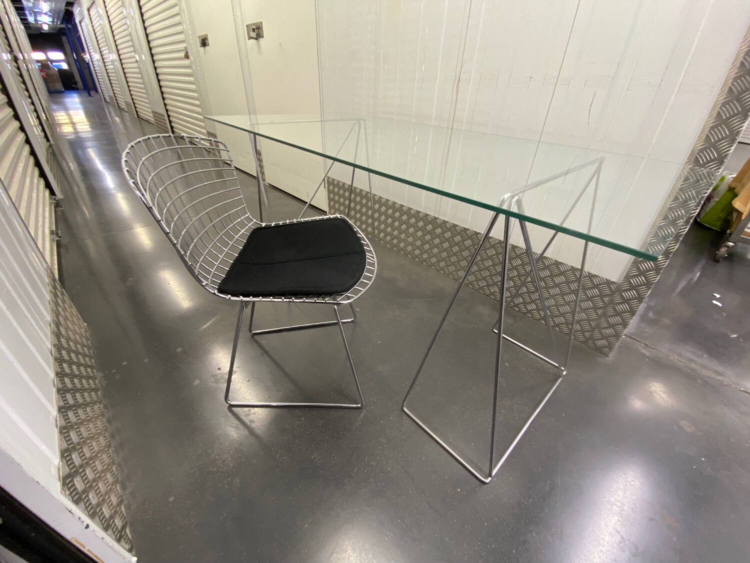 Chromed steel and glass trestle desk circa 1970