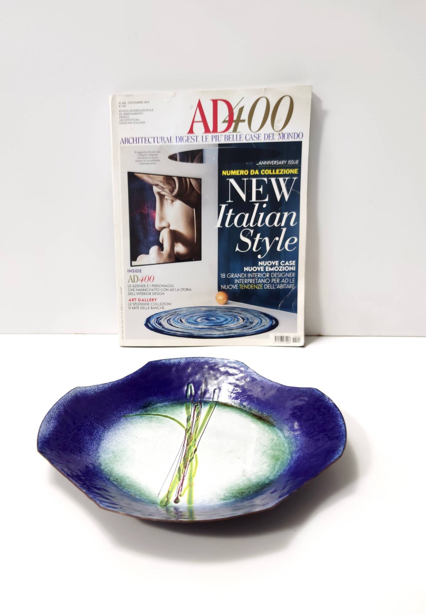 Blue, Green and White Copper Vide-Poche Attr. to Paolo De Poli