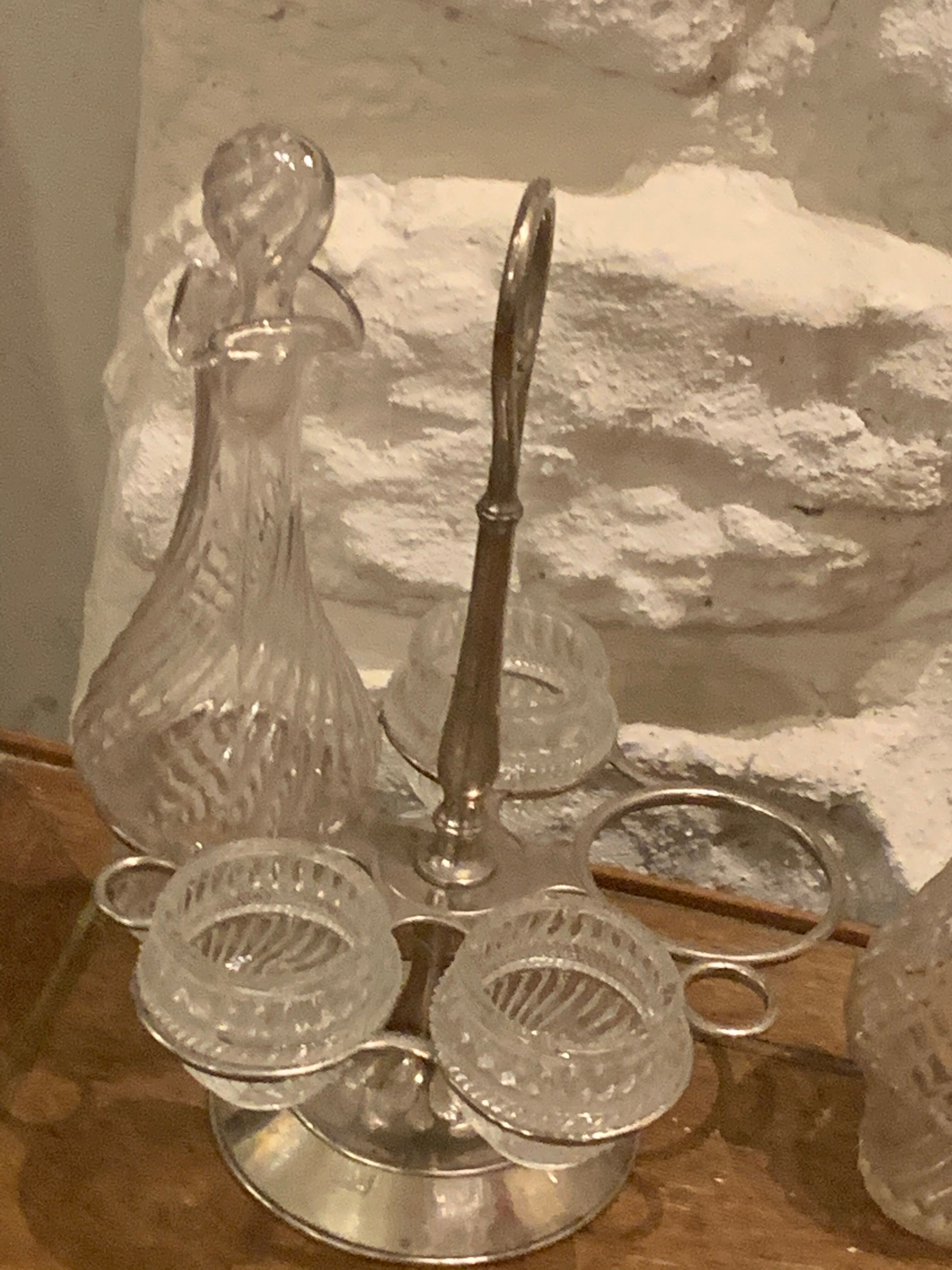 Full bottle bottles salt, pepper, mustard, oil and vinegar art deco