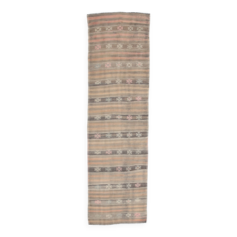 Tapis Kilim turc marron moutarde 3x12 101x353 cm