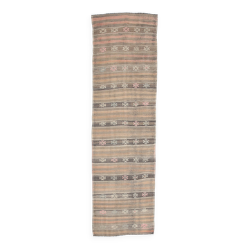 3x12 Brown Mustard Turkish Kilim Runner Rug 101x353Cm