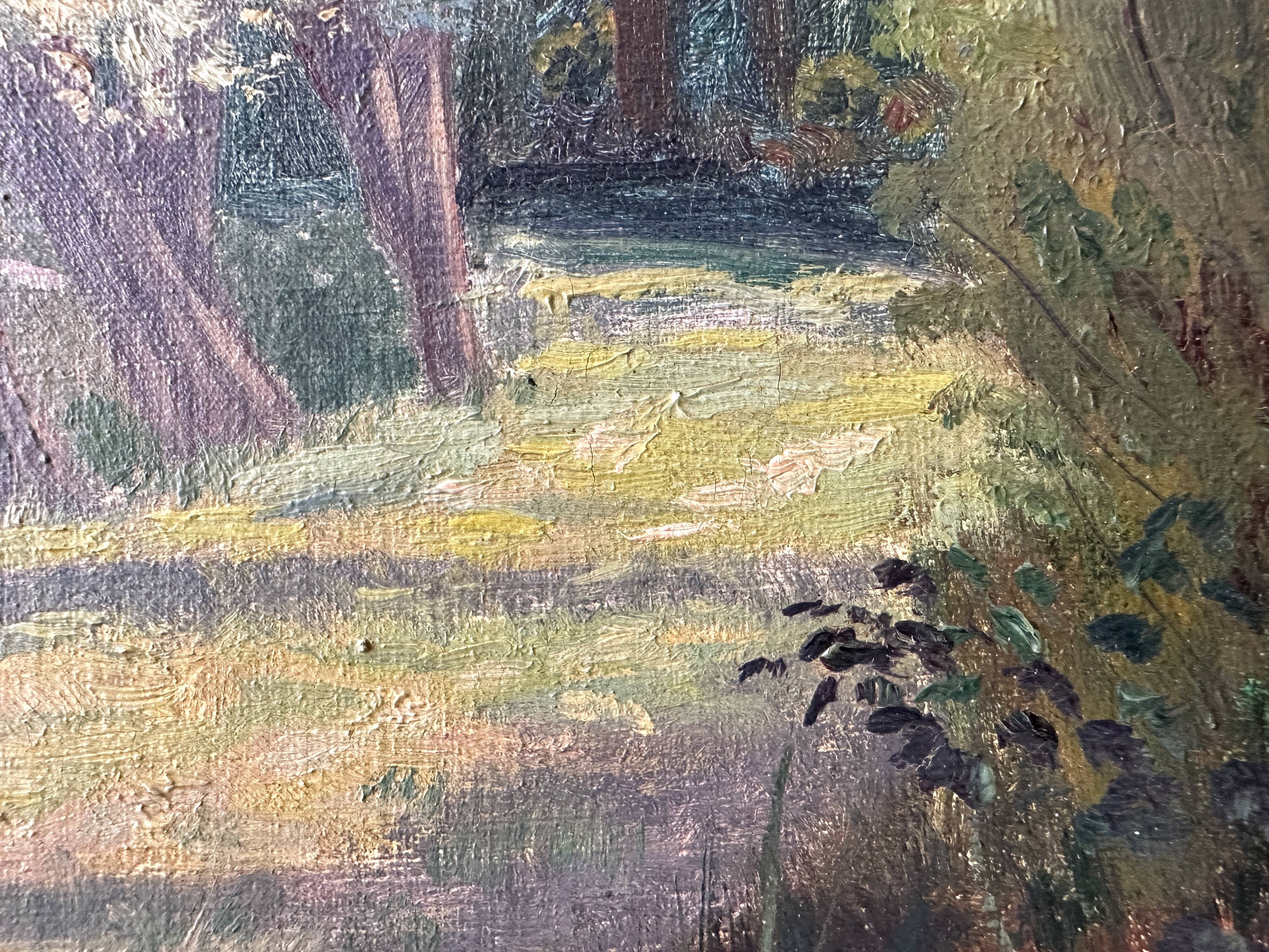 Oil on canvas of a Norman landscape with cows circa 1900.