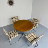 Old round table in solid wood and metal, vintage 70s design