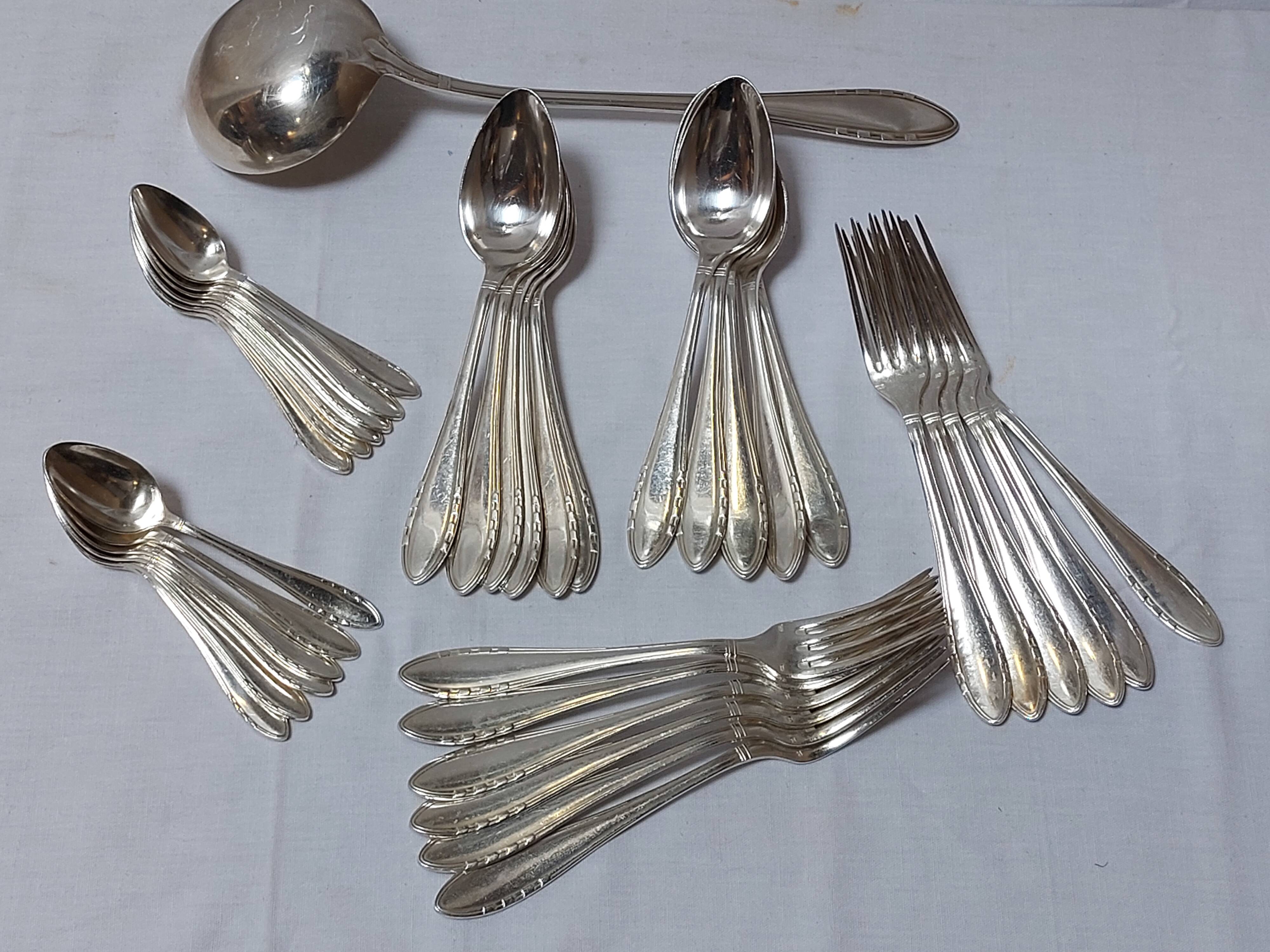 37-piece silver-plated metal cutlery set Art Deco