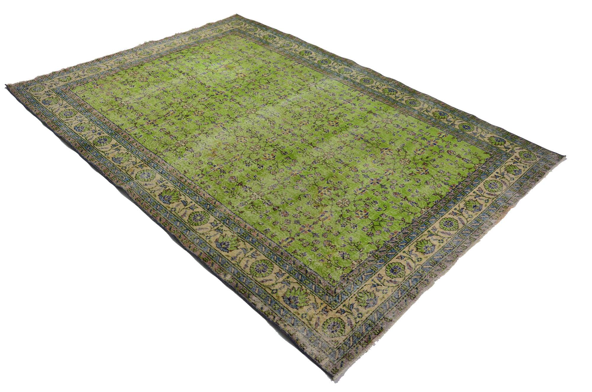 Vintage Green Floral Turkish Carpet 323 x 227 cm
