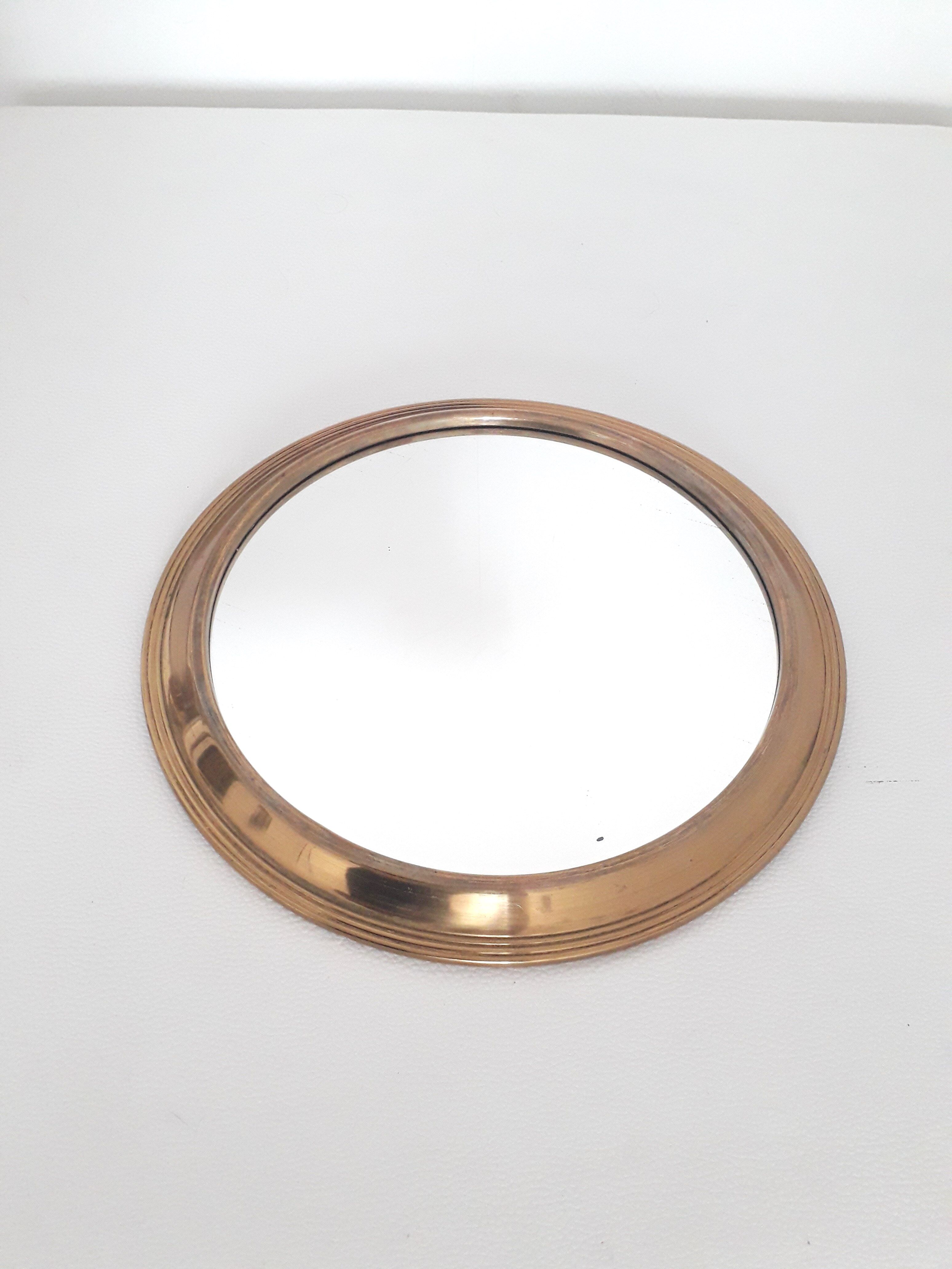 Old mirror and brass top, round, vintage 1960, 32 cm
