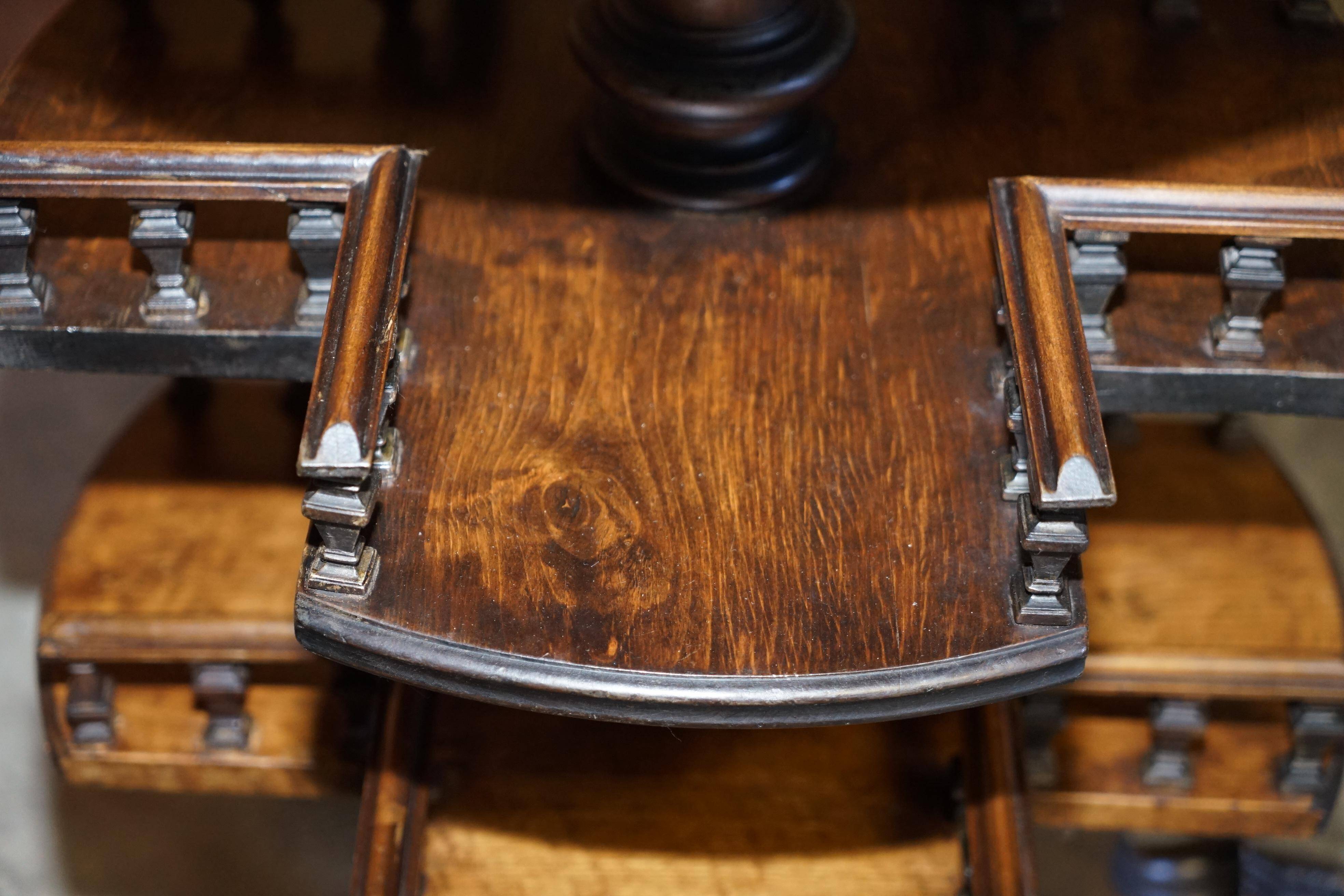 Victorian oak library table, two levels, pokerwork top.