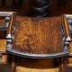 Victorian oak library table, two levels, pokerwork top.