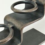 Sculptural candle holder patinated steel design 80s