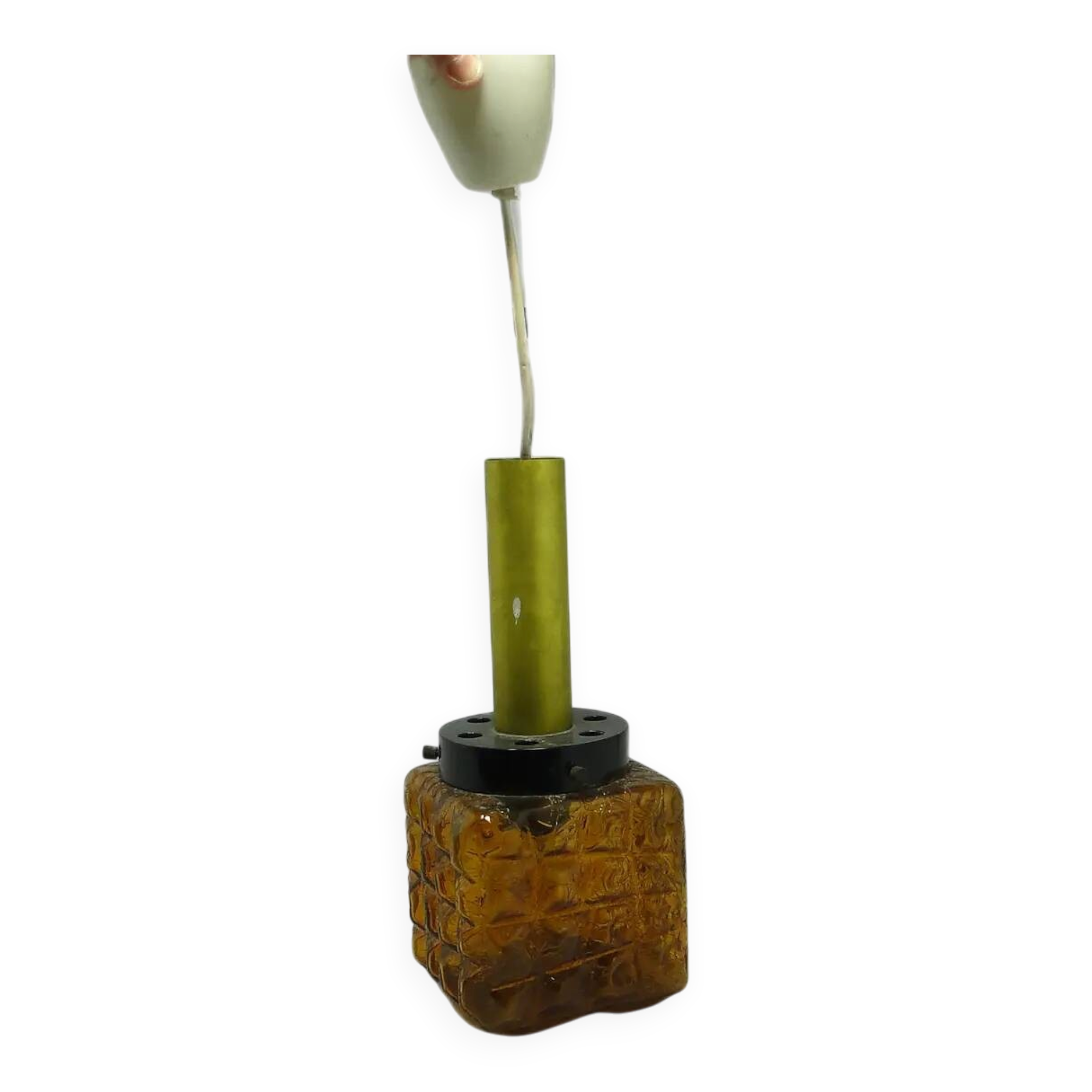 Ceiling lamp, modernism, brown glass, Polam, Poland, 1980s.