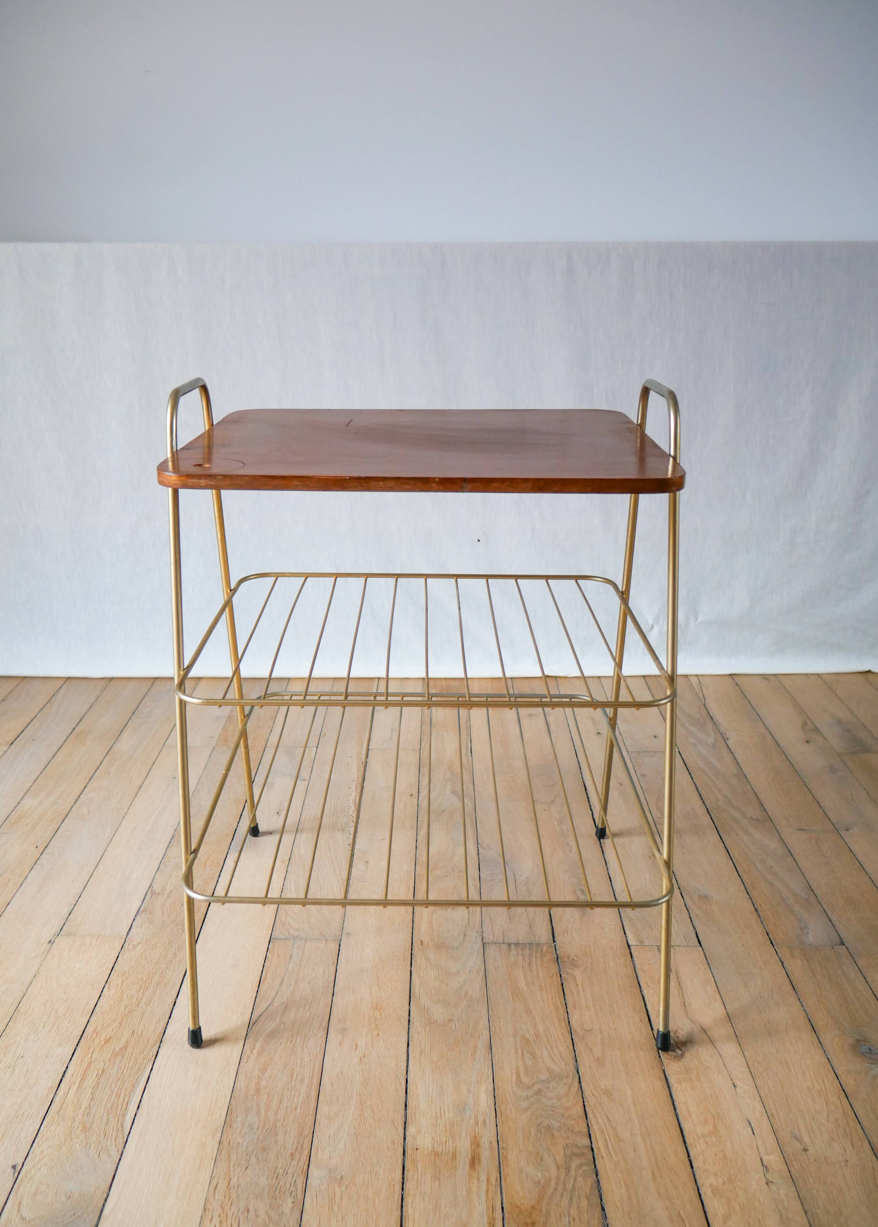 Vinyl trolley in teak and gold metal 1960