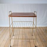 Vinyl trolley in teak and gold metal 1960