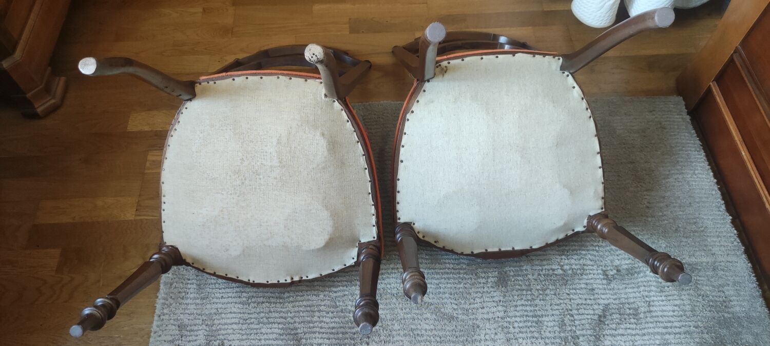 Pair of antique bedroom chairs sitting fabric