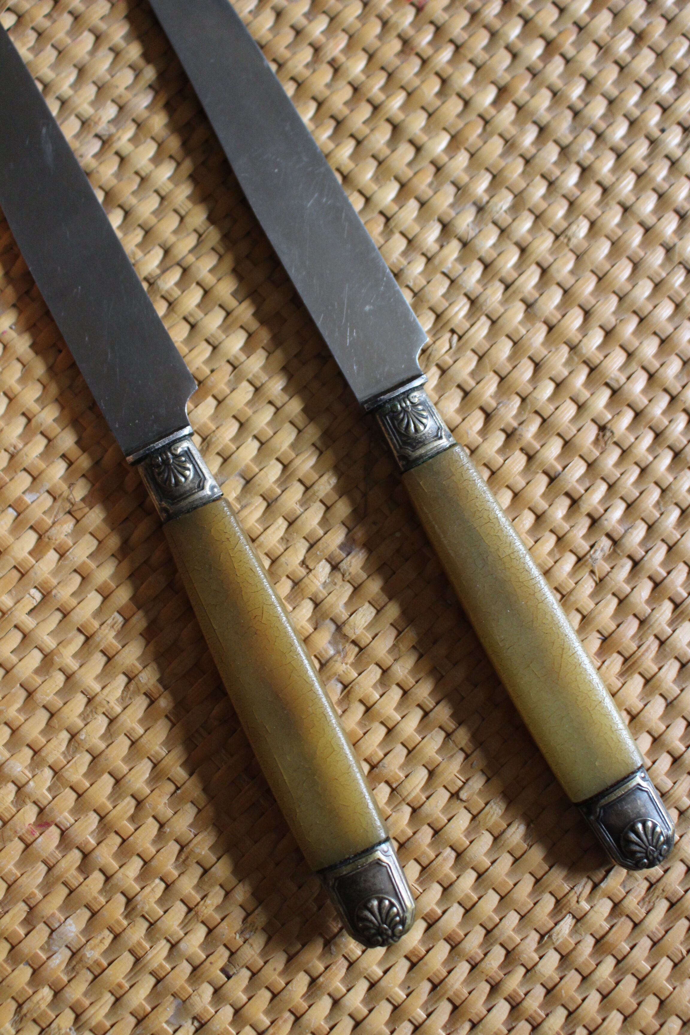 Lot 6 knives Ferrules flower shell blade bakelite steel