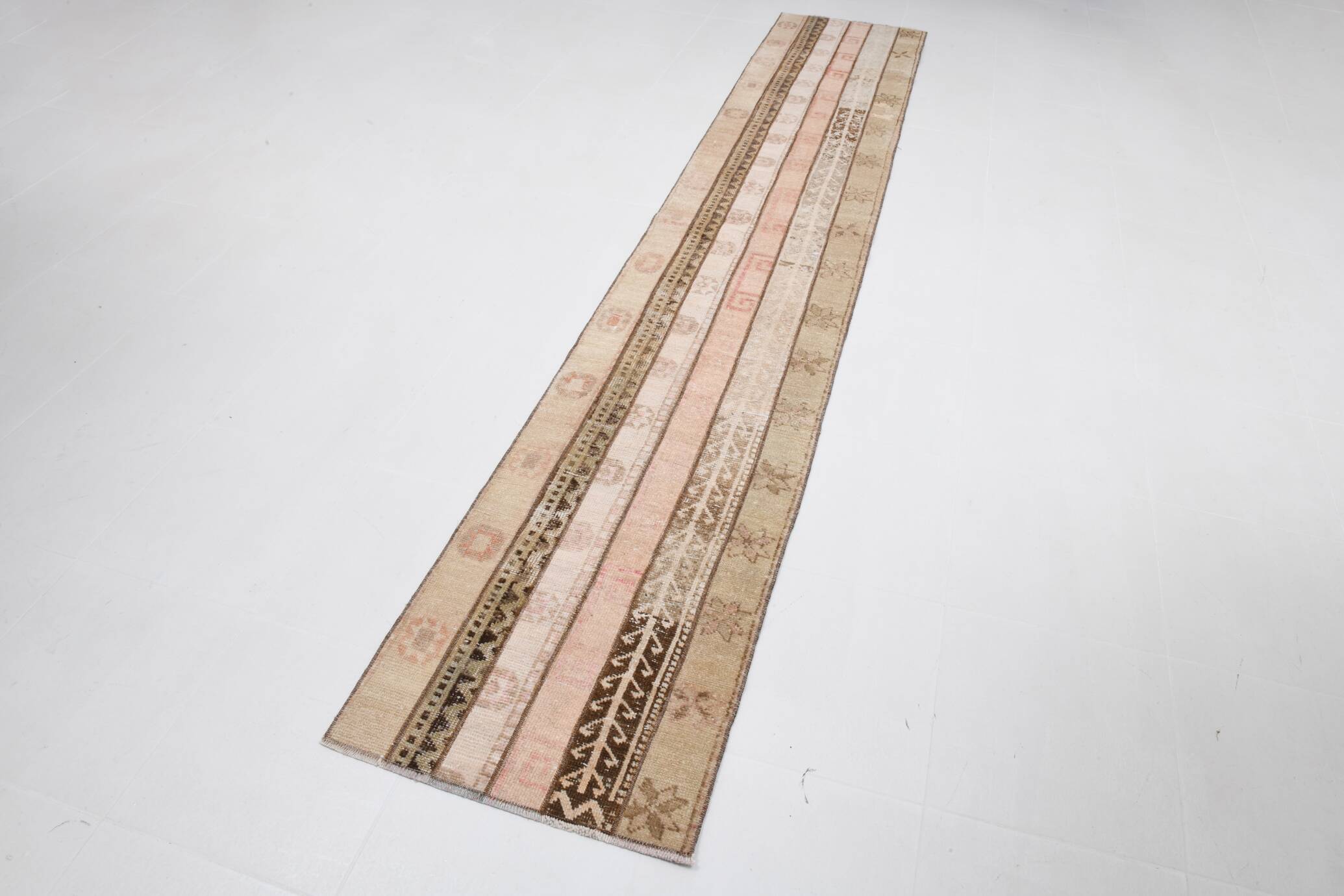 Pale Red Brown Hallway Vintage Runner Rug, 63x356Cm