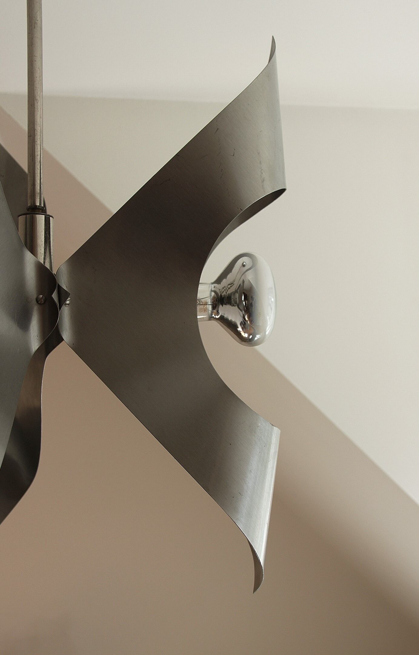 Brushed steel metal pendant light, seventies design