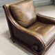 Pair of vintage cognac leather armchairs & solid wood – club/lounge style