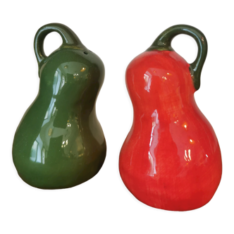 Vintage ceramic pepper shaker and pepper shaker in the shape of a pepper