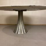 Oval marble dining table with iron base