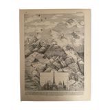 Lithograph engraving on the mountain of 1928