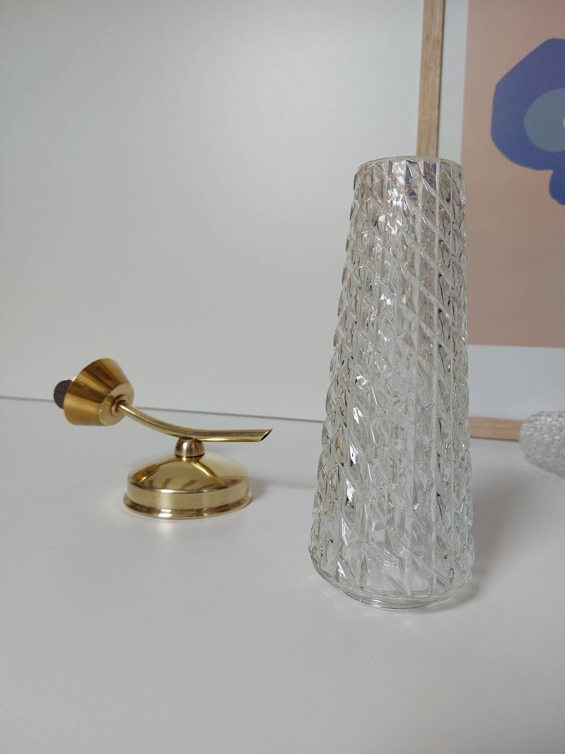 Pair of brass and glass wall lights