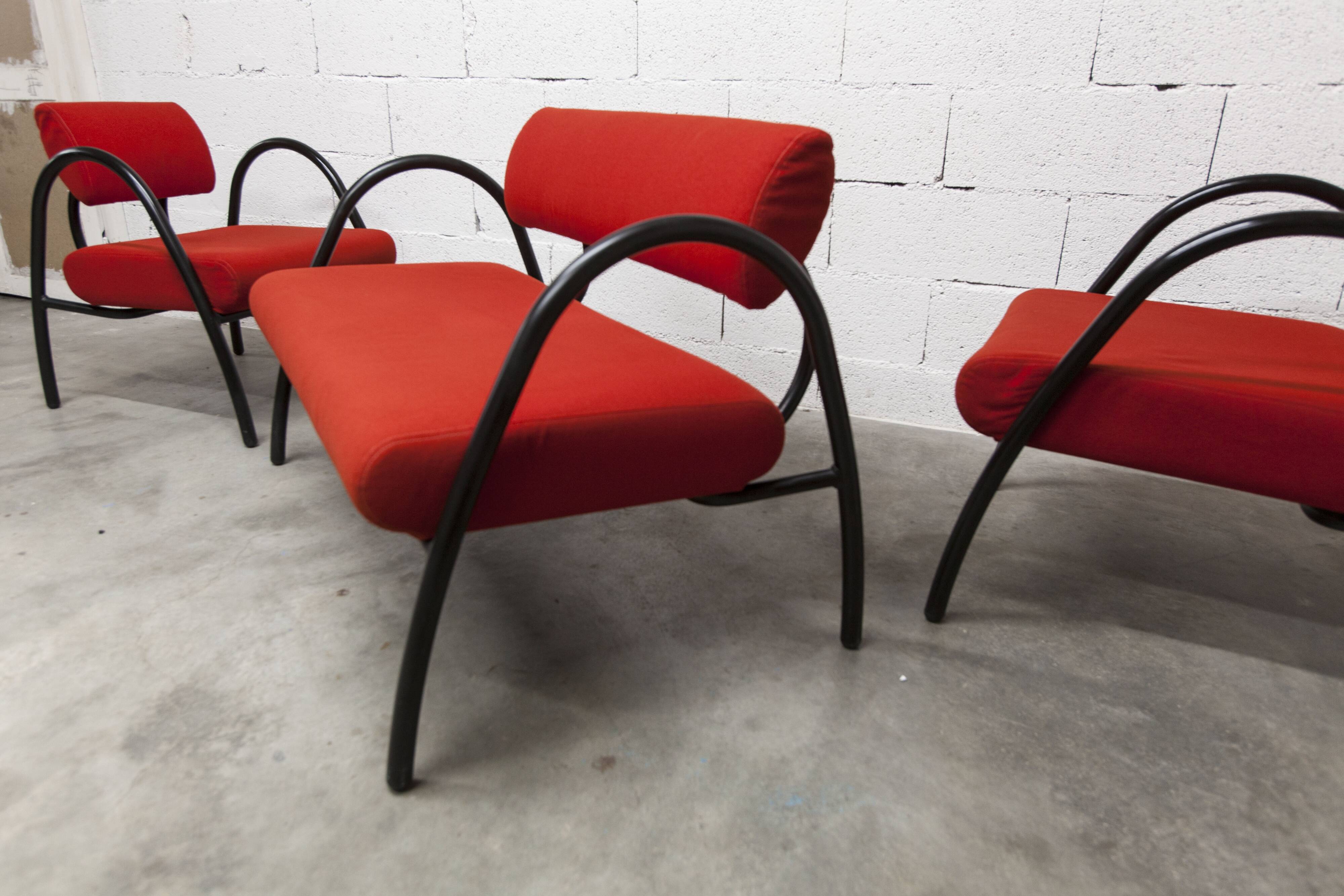 Ensemble canapé et 2 fauteuils design 2001 rouge