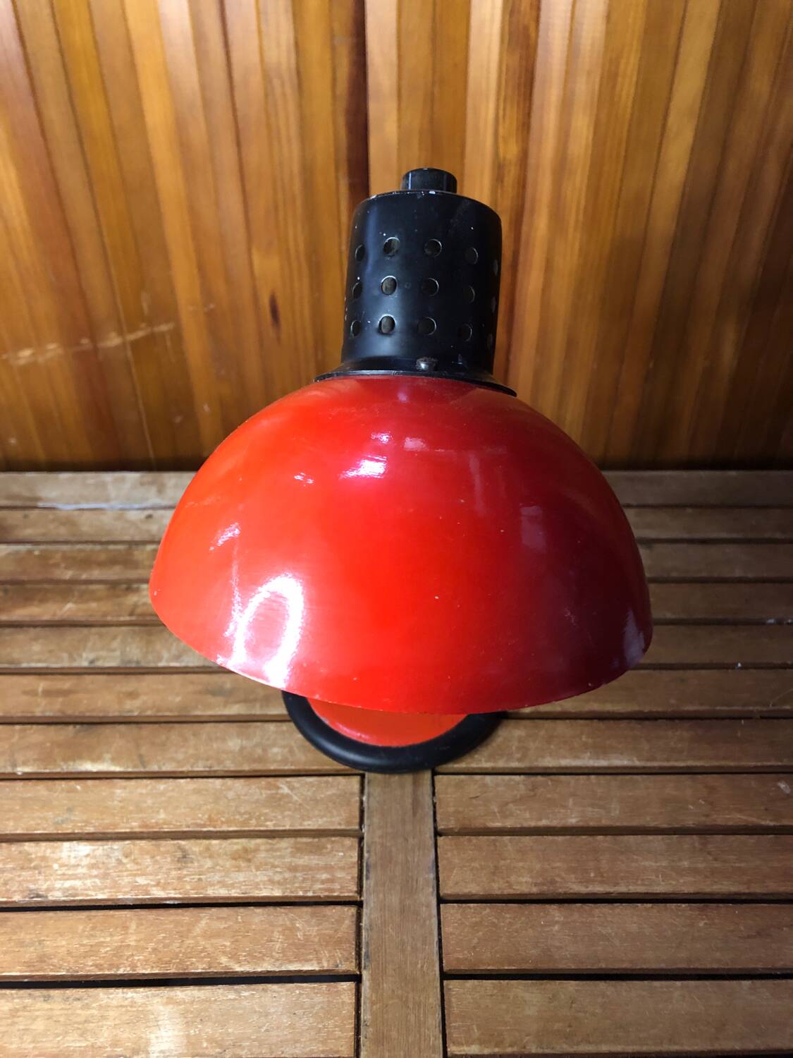 Old aluminor articulated lamp red & black metal 1970s vintage #a545