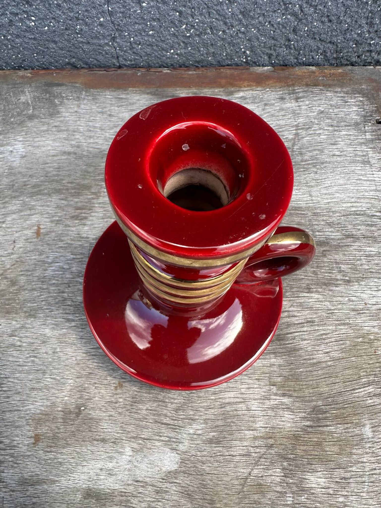 St-Clement Bordeaux Ceramic Candle Holder with Gold Trim - 50s