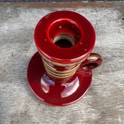 St-Clement Bordeaux Ceramic Candle Holder with Gold Trim - 50s