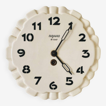 Round cream ceramic wall clock Bayard 8 days vintage