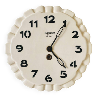 Round cream ceramic wall clock Bayard 8 days vintage