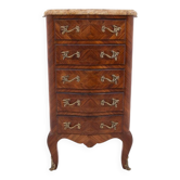 Chiffonnier élégant en noyer avec dessus en marbre.