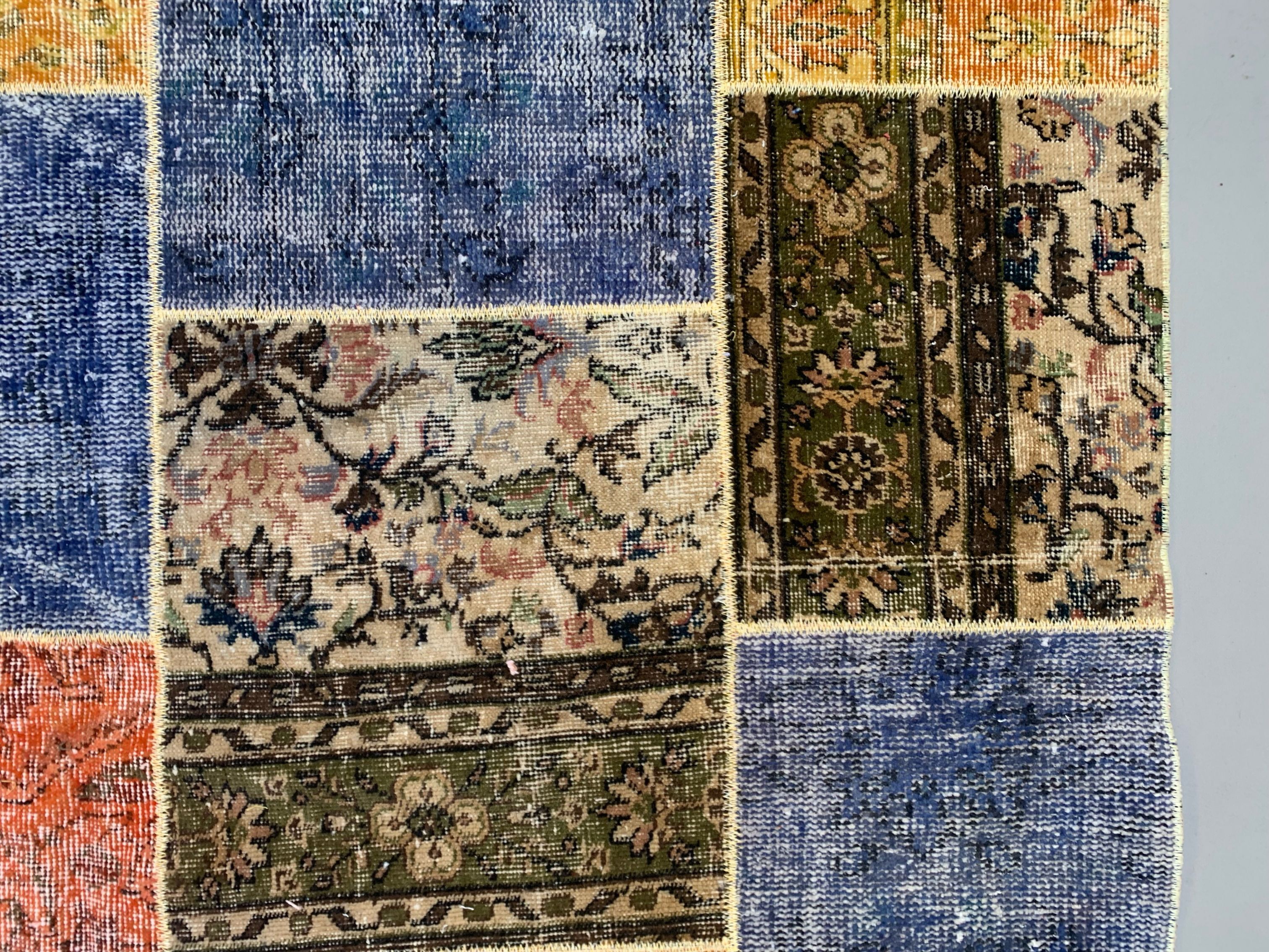 Distressed vintage turkish patchwork rug 250x167 cm wool large